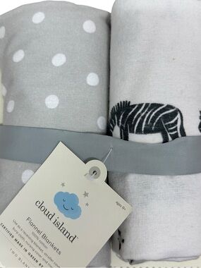 cloud island Gray Polka Dot & White Zebra Flannel Baby Blankets new set of 2